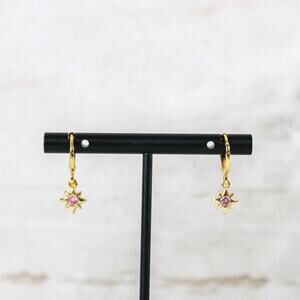 North Star Charm Huggie Hoop Earrings in Light Pink and Gold